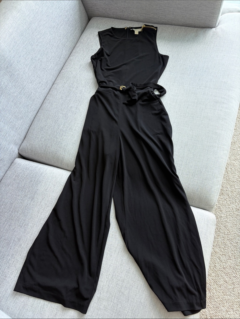 Michael Kors Black Sleeveless Wide-Leg Jumpsuit with Belt